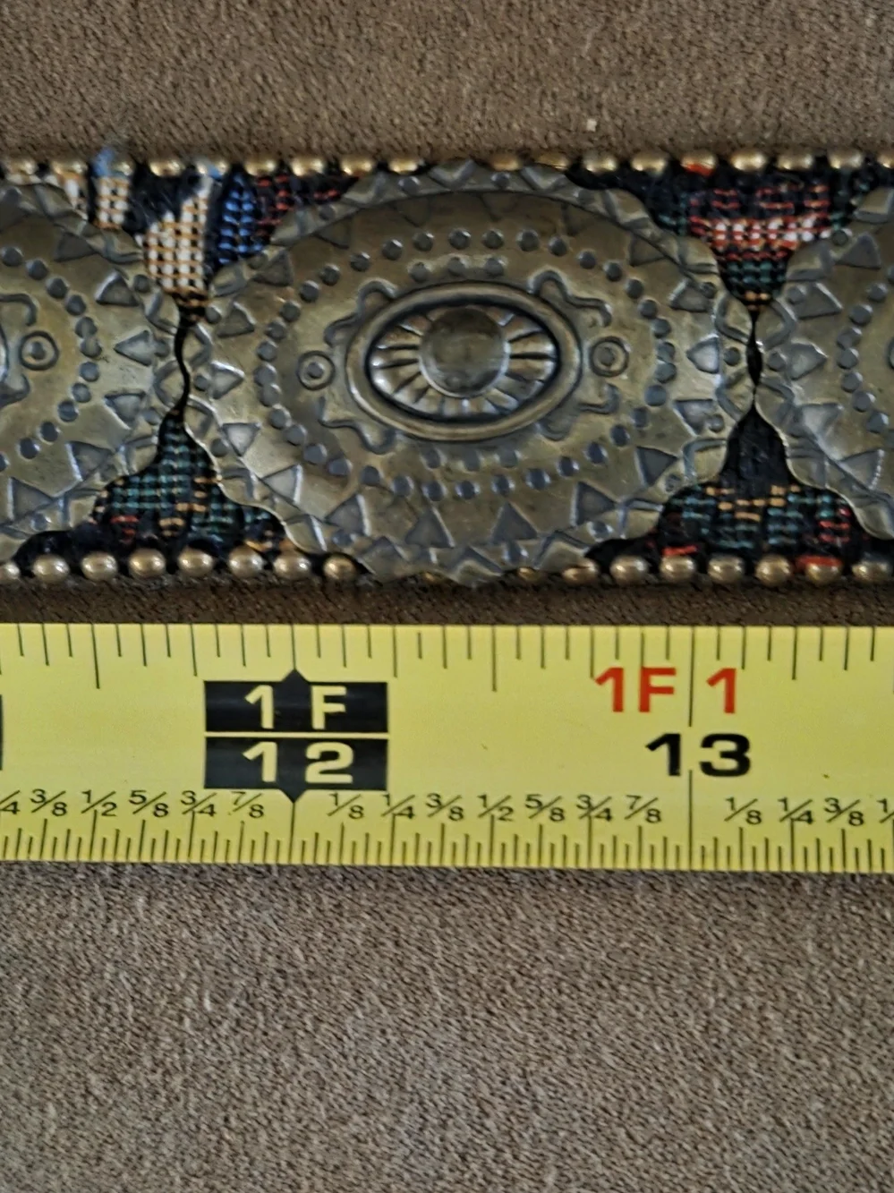 VINTAGE Tapastry Fabric With Medallion Accent Women's Belt - Green Multi